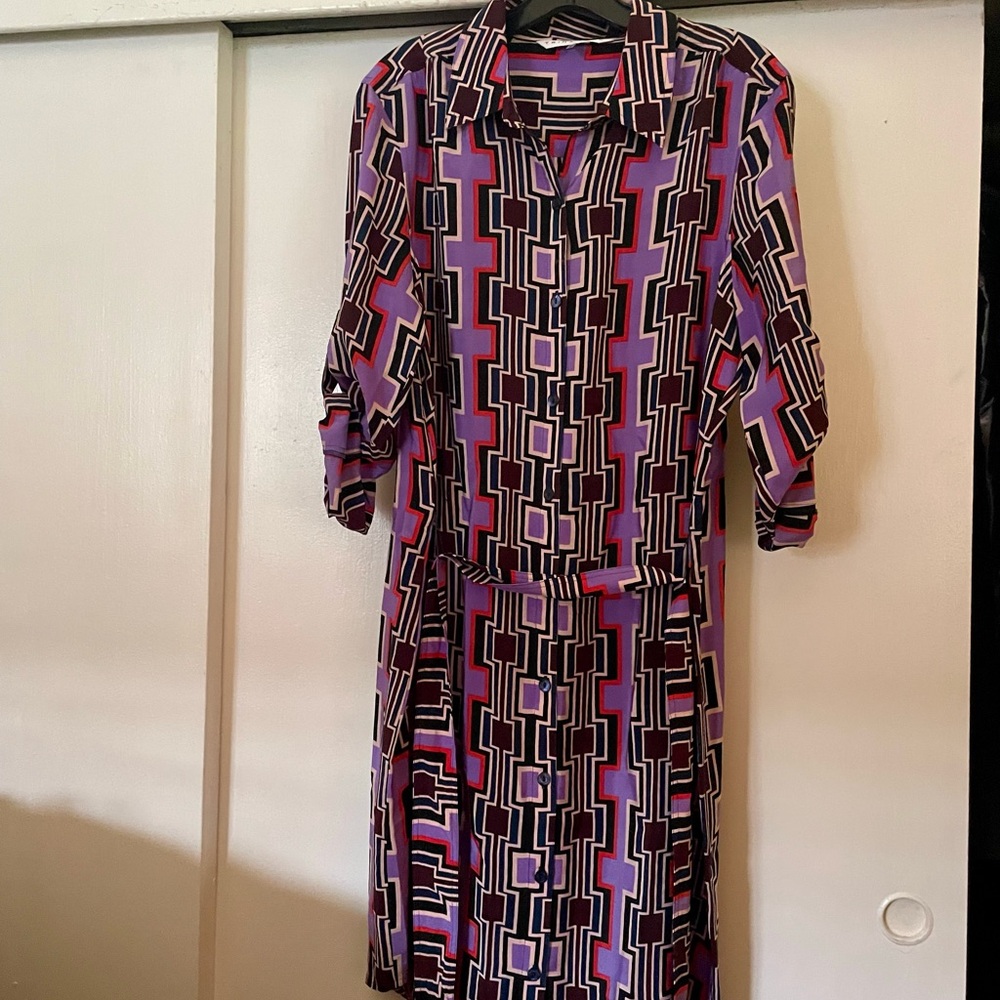 Trina Turk Long Sleeve Dress with Geometric Print